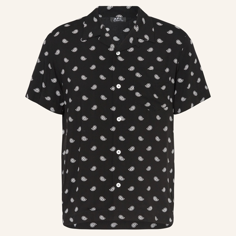 A.P.C. Men's Lloyd Paisley Vacation Shirt in Black Paisley Size M Medium